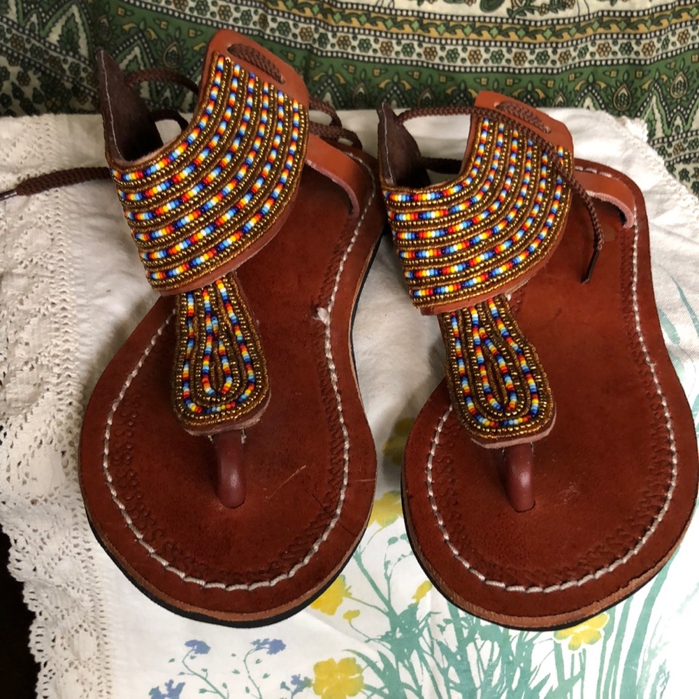 Beaded leather sandals